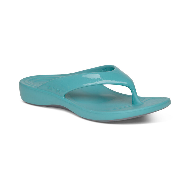 Aetrex Womens Maui Orthotic Flips Flip Flops Glossy Aqua - RpHC4zSKP